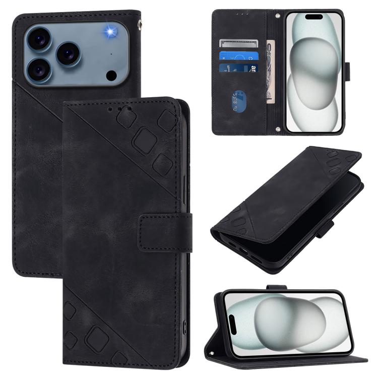 For iPhone 17 Pro Max Skin-feel Embossed Leather Phone Case(Black)