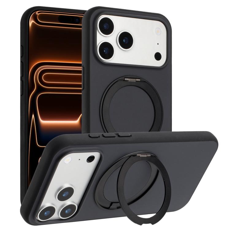 For iPhone 17 Pro Max Skin Feel Frosted 360 Degree Rotation Holder Magnetic Phone Case(Black)