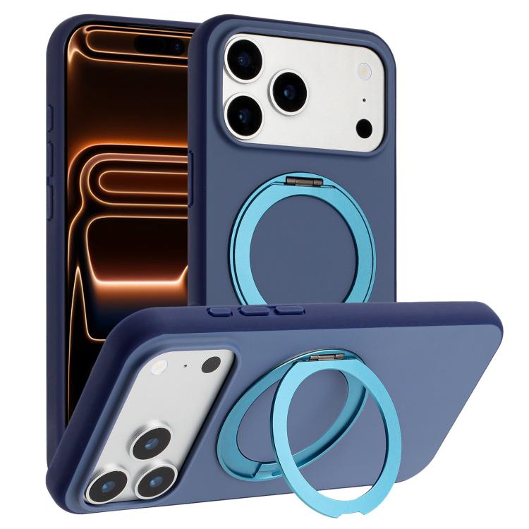 For iPhone 17 Pro Max Skin Feel Frosted 360 Degree Rotation Holder Magnetic Phone Case(Blue)