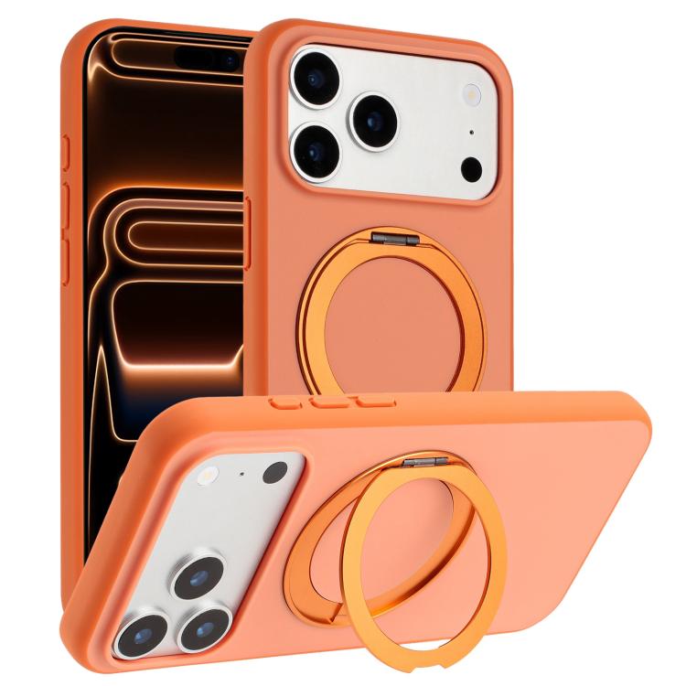 For iPhone 17 Pro Max Skin Feel Frosted 360 Degree Rotation Holder Magnetic Phone Case(Orange)