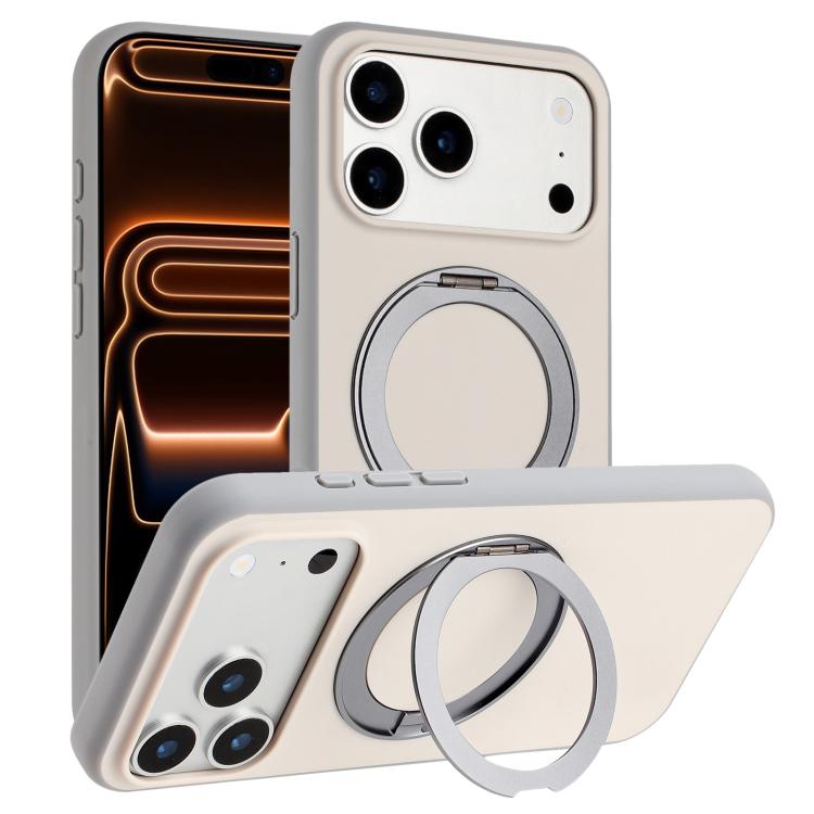 For iPhone 17 Pro Max Skin Feel Frosted 360 Degree Rotation Holder Magnetic Phone Case(White)