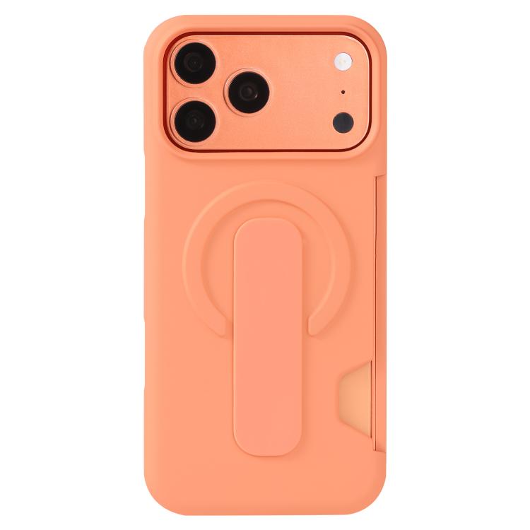 For iPhone 17 Pro Max Skin Feel Holder Card Slot Magnetic Phone Case(Orange)