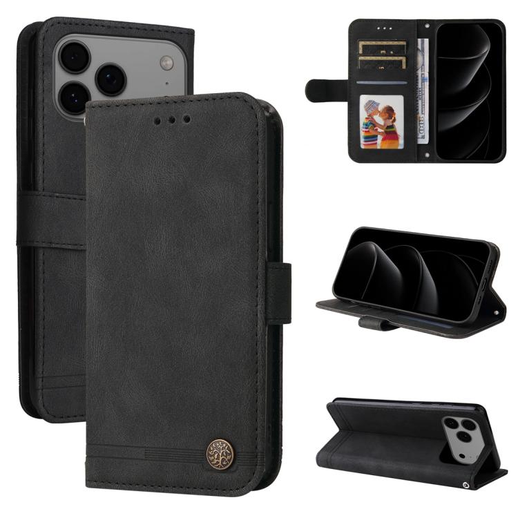 For iPhone 17 Pro Max Skin Feel Life Tree Leather Phone Case(Black)