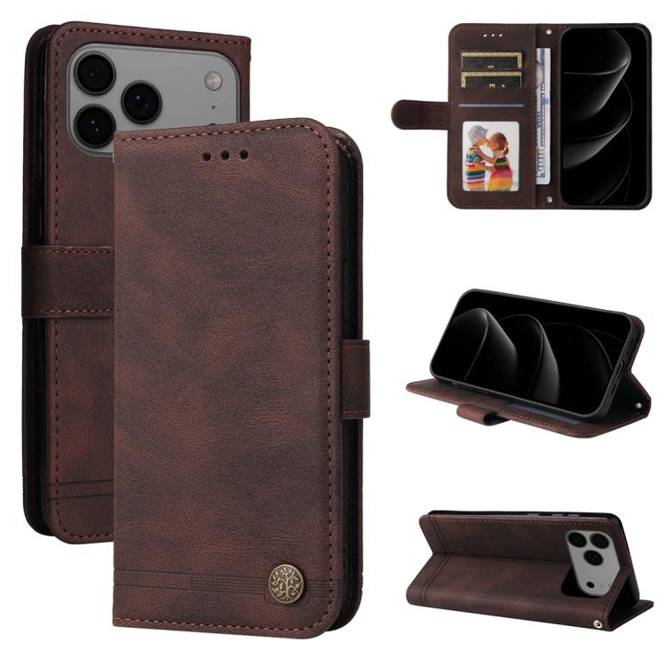 For iPhone 17 Pro Max Skin Feel Life Tree Leather Phone Case(Brown)