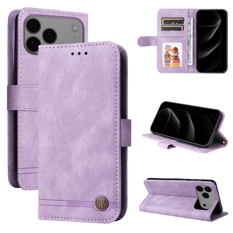 For iPhone 17 Pro Max Skin Feel Life Tree Leather Phone Case(Purple)