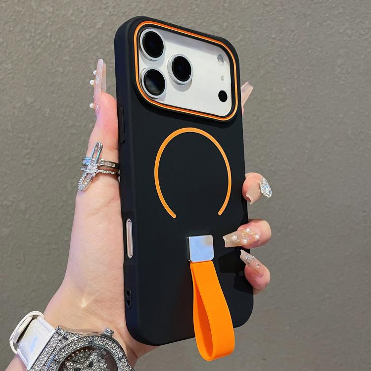 For iPhone 17 Pro Max Skin-feel Magnetic TPU Phone Case with Silicone Strap(Black)