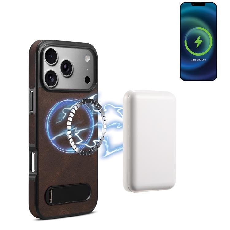 For iPhone 17 Pro Max Skin-feel MagSafe Phone Case with Holder(Brown)