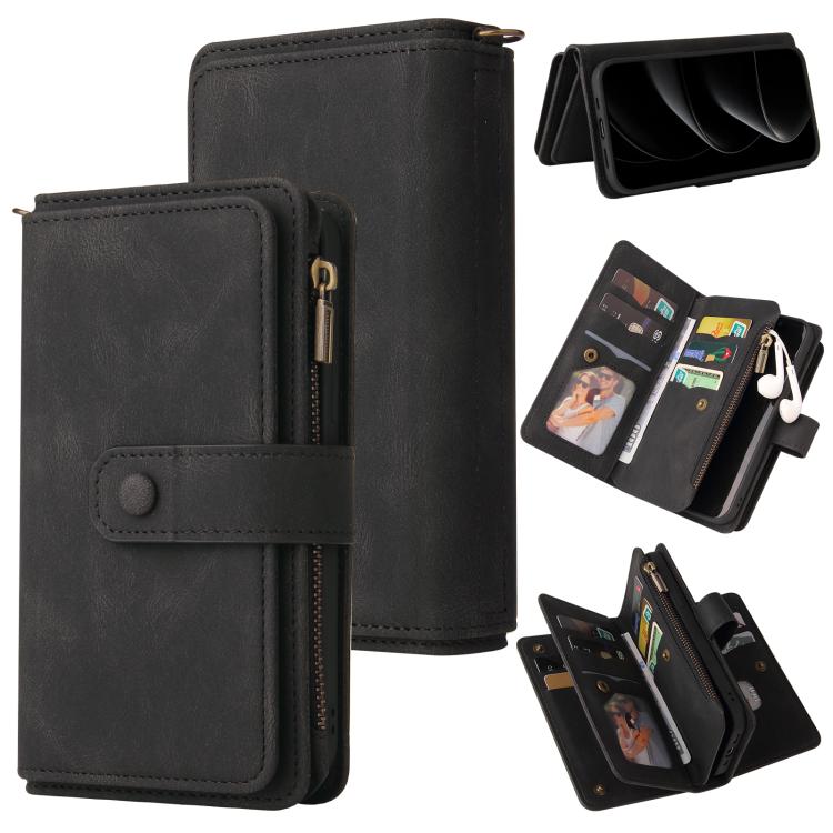 For iPhone 17 Pro Max Skin Feel Multi Card Slots Zipper Wallet Leather Phone Case(Black)