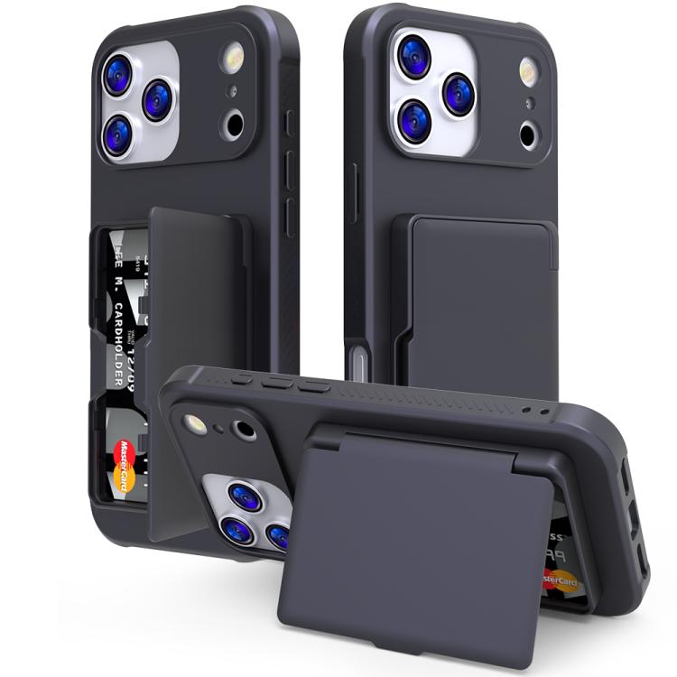 For iPhone 17 Pro Max Skin Feel PC Hybrid TPU Horizontal Hidden Mirror Card Bag Phone Case(Black)