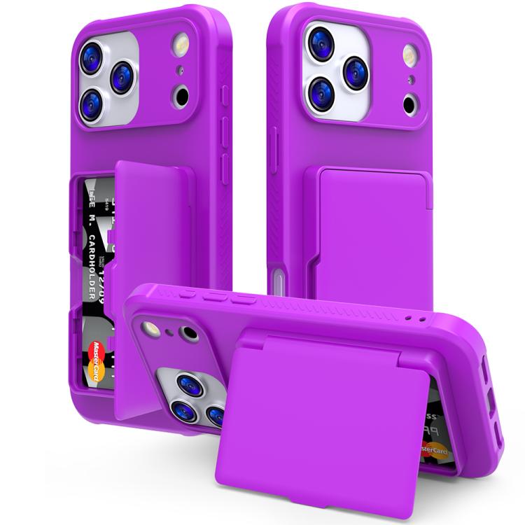 For iPhone 17 Pro Max Skin Feel PC Hybrid TPU Horizontal Hidden Mirror Card Bag Phone Case(Dark Purple)