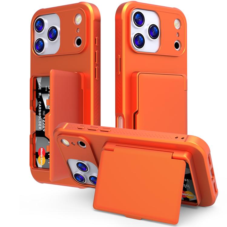 For iPhone 17 Pro Max Skin Feel PC Hybrid TPU Horizontal Hidden Mirror Card Bag Phone Case(Orange)