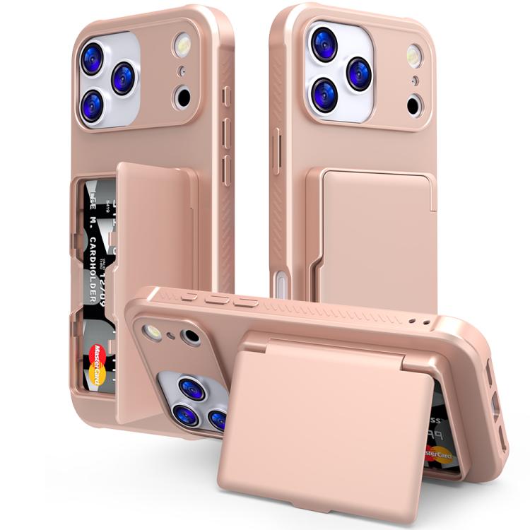 For iPhone 17 Pro Max Skin Feel PC Hybrid TPU Horizontal Hidden Mirror Card Bag Phone Case(Rose Gold)