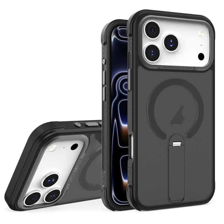 For iPhone 17 Pro Max Skin Feel PC TPU Hybrid Fold Holder Magnetic Phone Case(Black)