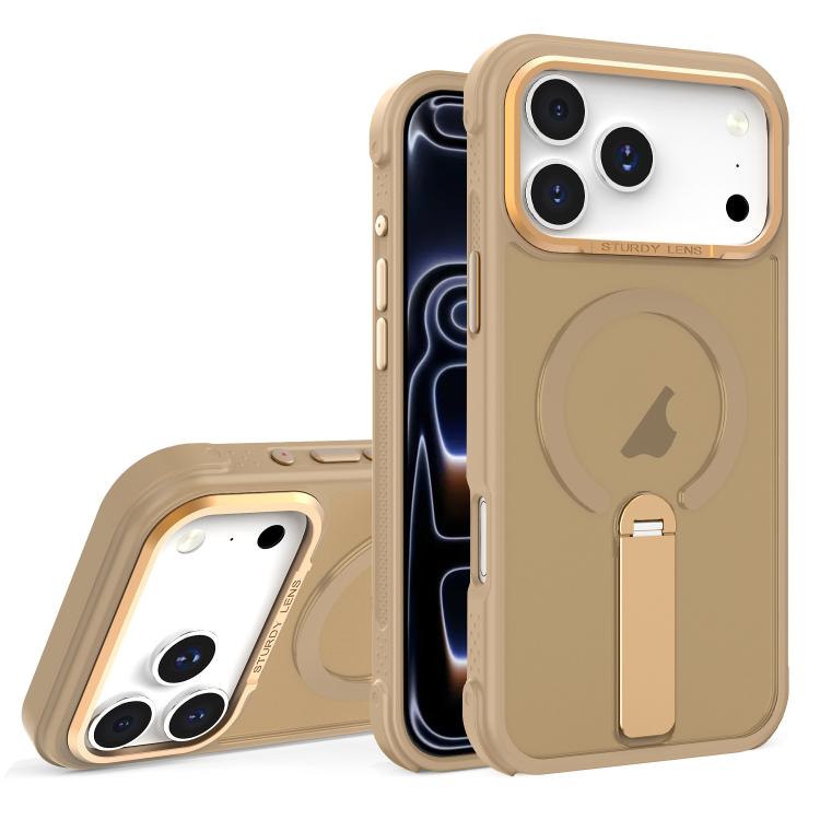 For iPhone 17 Pro Max Skin Feel PC TPU Hybrid Fold Holder Magnetic Phone Case(Gold)