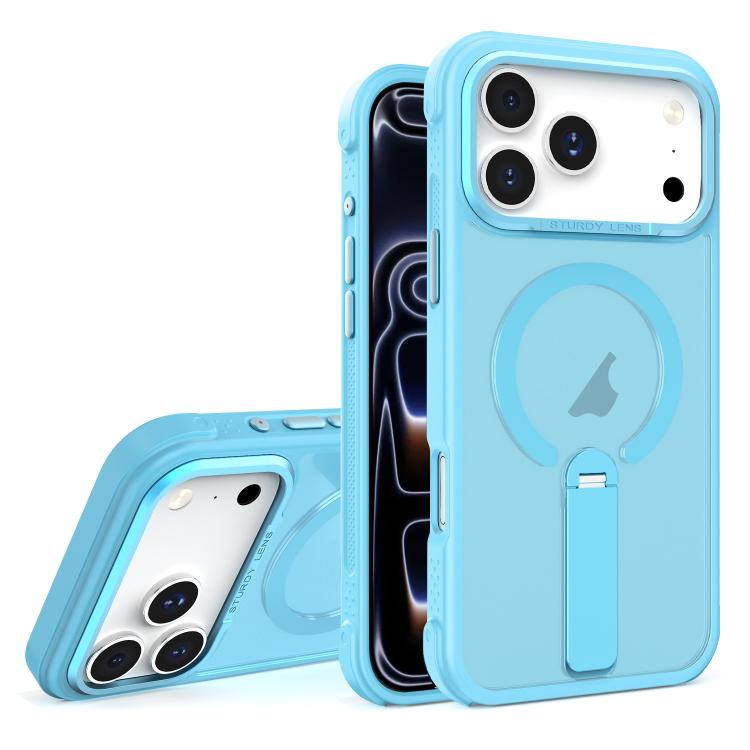For iPhone 17 Pro Max Skin Feel PC TPU Hybrid Fold Holder Magnetic Phone Case(Sky Blue)