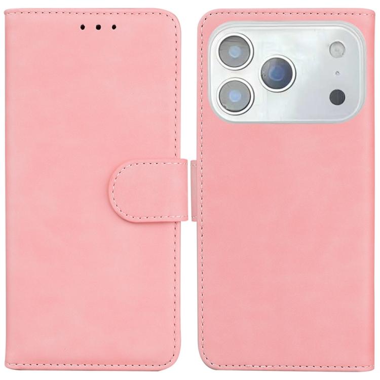 For iPhone 17 Pro Max Skin Feel Pure Color Flip Leather Phone Case(Pink)