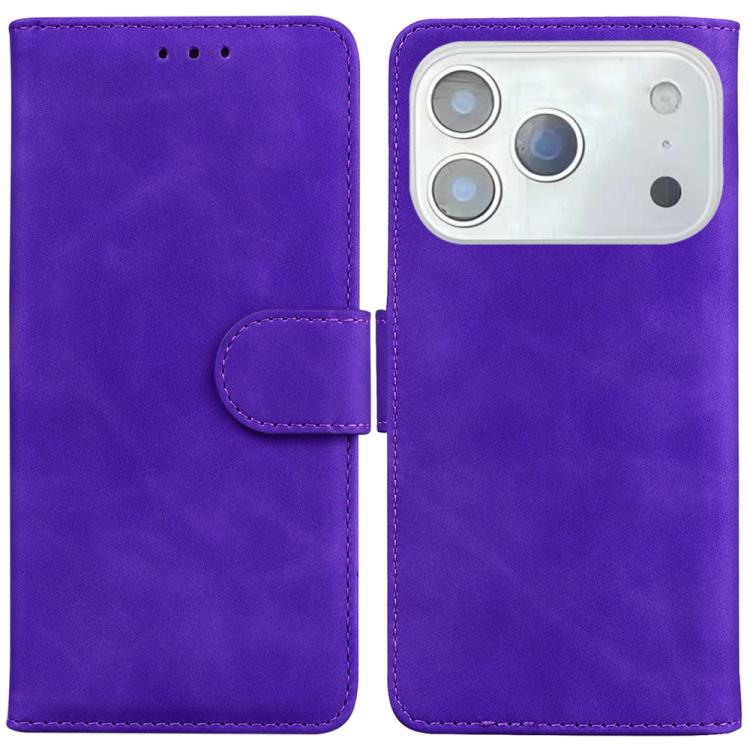 For iPhone 17 Pro Max Skin Feel Pure Color Flip Leather Phone Case(Purple)