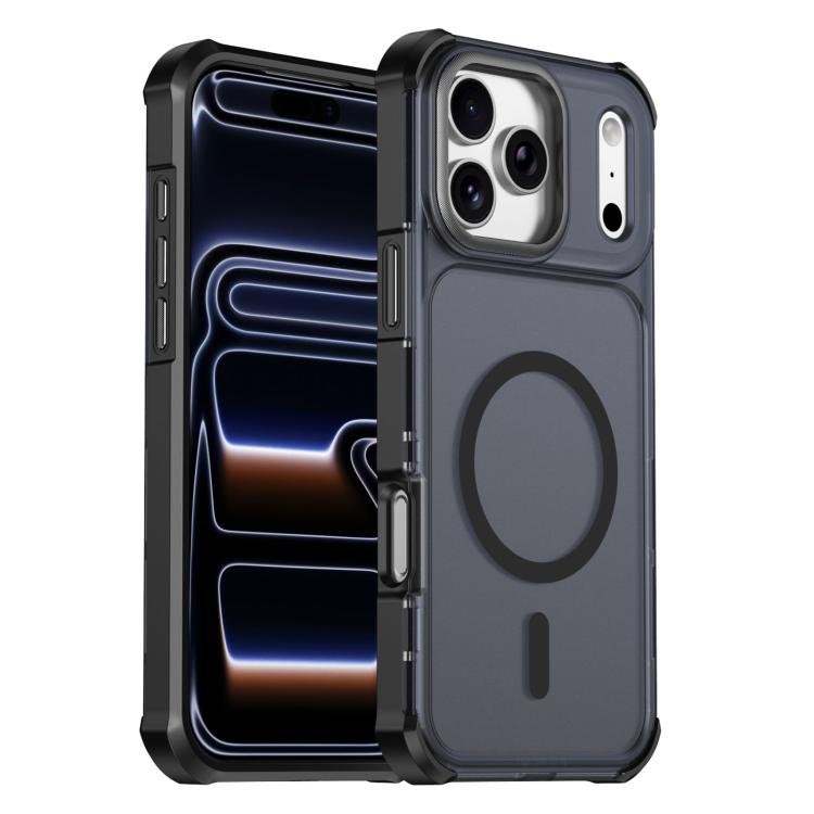 For iPhone 17 Pro Max Skin Feel Semi-transparent Frosted Magnetic Four-Corner Shockproof Phone Case(Black)