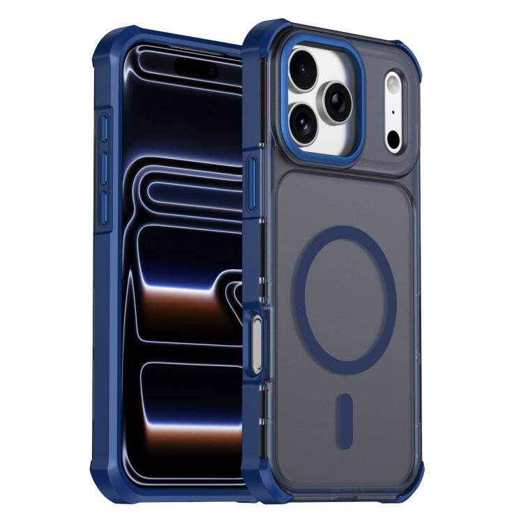 For iPhone 17 Pro Max Skin Feel Semi-transparent Frosted Magnetic Four-Corner Shockproof Phone Case(Blue)