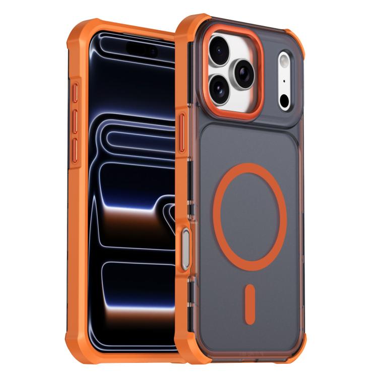 For iPhone 17 Pro Max Skin Feel Semi-transparent Frosted Magnetic Four-Corner Shockproof Phone Case(Orange)