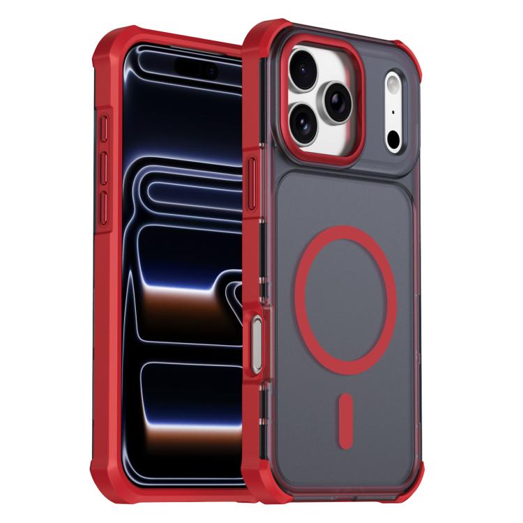 For iPhone 17 Pro Max Skin Feel Semi-transparent Frosted Magnetic Four-Corner Shockproof Phone Case(Red)