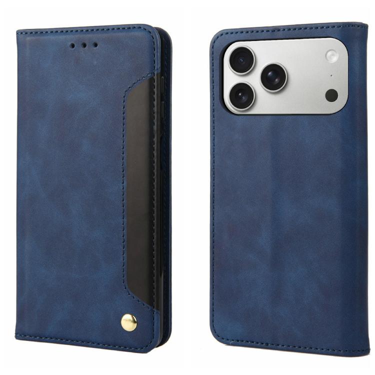 For iPhone 17 Pro Max Skin Feel Splicing Leather Phone Case(Blue)