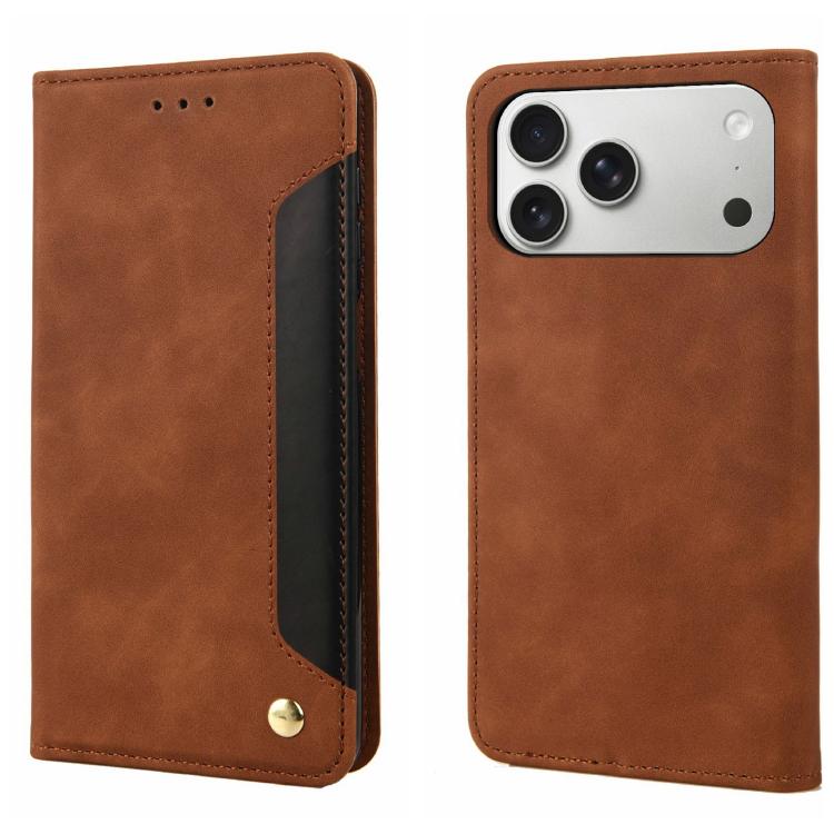 For iPhone 17 Pro Max Skin Feel Splicing Leather Phone Case(Brown)