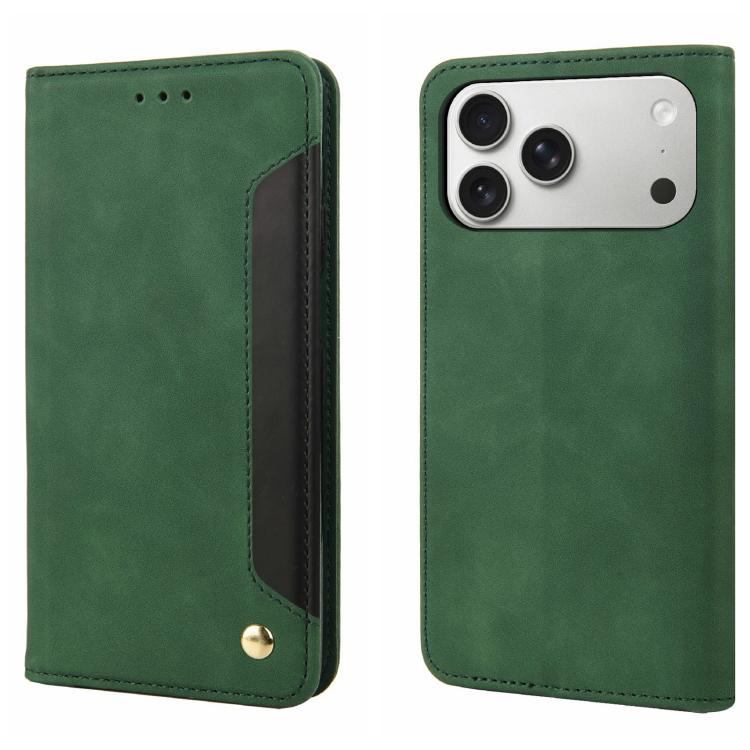 For iPhone 17 Pro Max Skin Feel Splicing Leather Phone Case(Green)