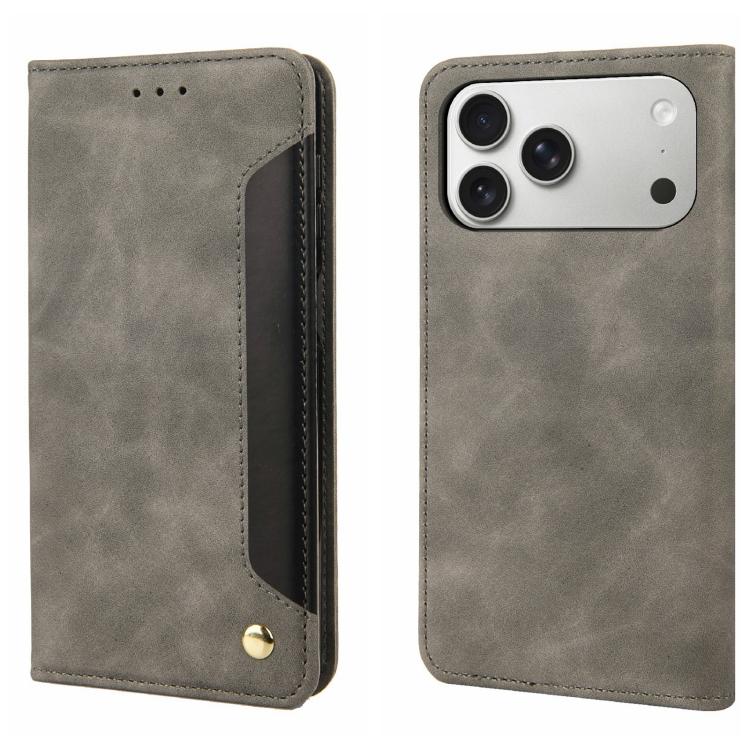 For iPhone 17 Pro Max Skin Feel Splicing Leather Phone Case(Grey)