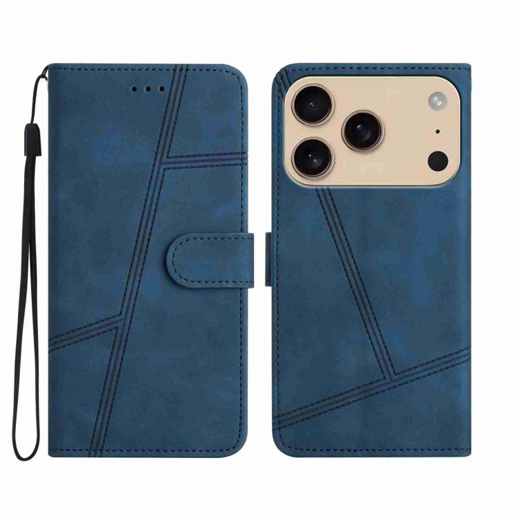 For iPhone 17 Pro Max Skin-feel Stitching Leather Phone Case(Blue)