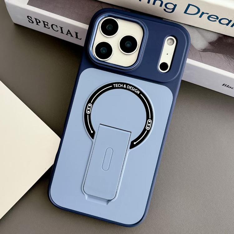 For iPhone 17 Pro Max Skin-Feel TPU Hybrid PC Magnetic Phone Case with Kickstand(Blue)