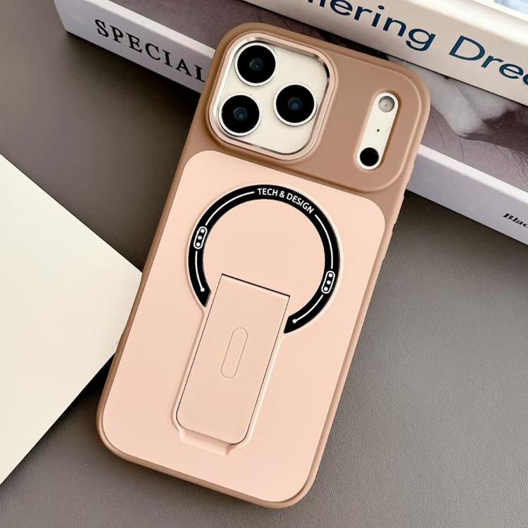 For iPhone 17 Pro Max Skin-Feel TPU Hybrid PC Magnetic Phone Case with Kickstand(Brown)