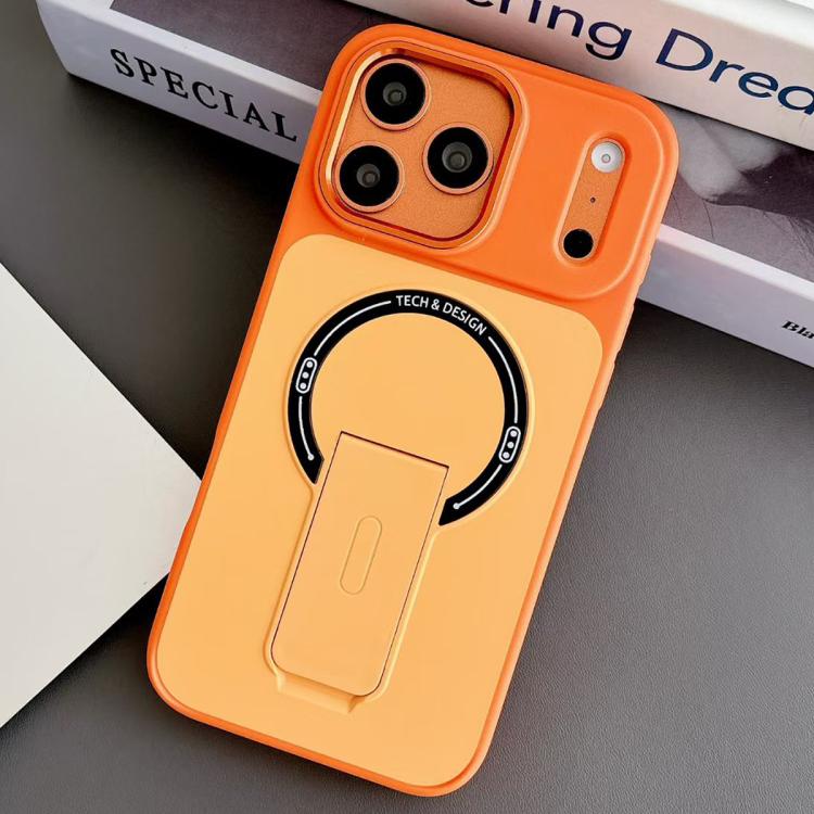 For iPhone 17 Pro Max Skin-Feel TPU Hybrid PC Magnetic Phone Case with Kickstand(Orange)