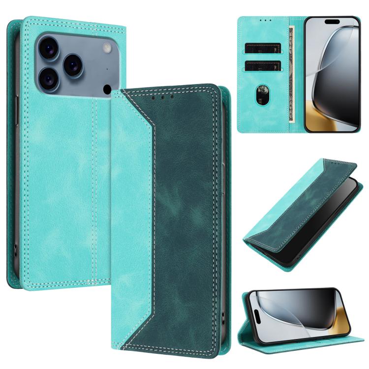 For iPhone 17 Pro Max Skin Feel Two-tone RFID Blocking Vegan Leather Phone Case(Dark Green)
