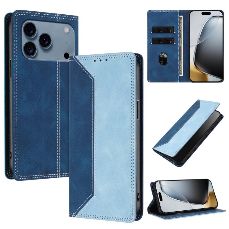 For iPhone 17 Pro Max Skin Feel Two-tone RFID Blocking Vegan Leather Phone Case(Light Blue)