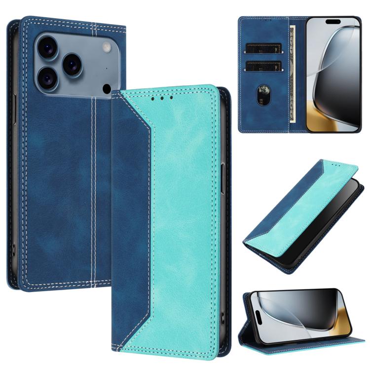 For iPhone 17 Pro Max Skin Feel Two-tone RFID Blocking Vegan Leather Phone Case(Light Green)