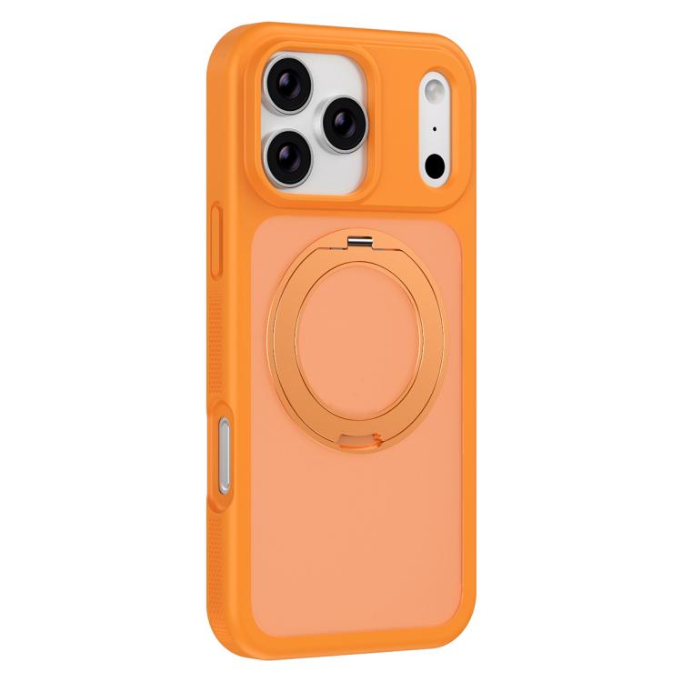 For iPhone 17 Pro Max Skin-friendly Anti-Stain Rotating Holder Magnetic Armor Phone Case(Orange)