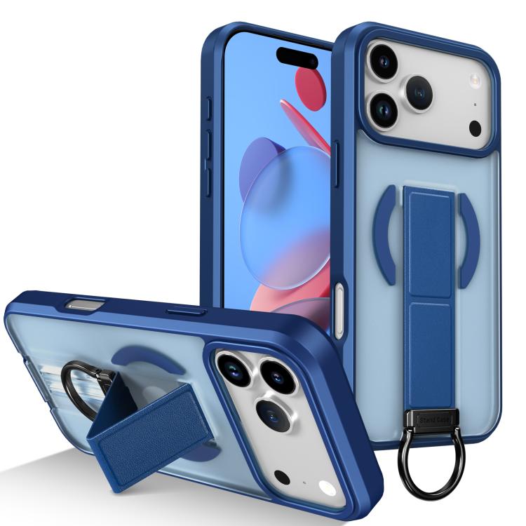For iPhone 17 Pro Max Skin-Friendly D-Ring Holder Magnetic Shockproof Phone Case(Blue)