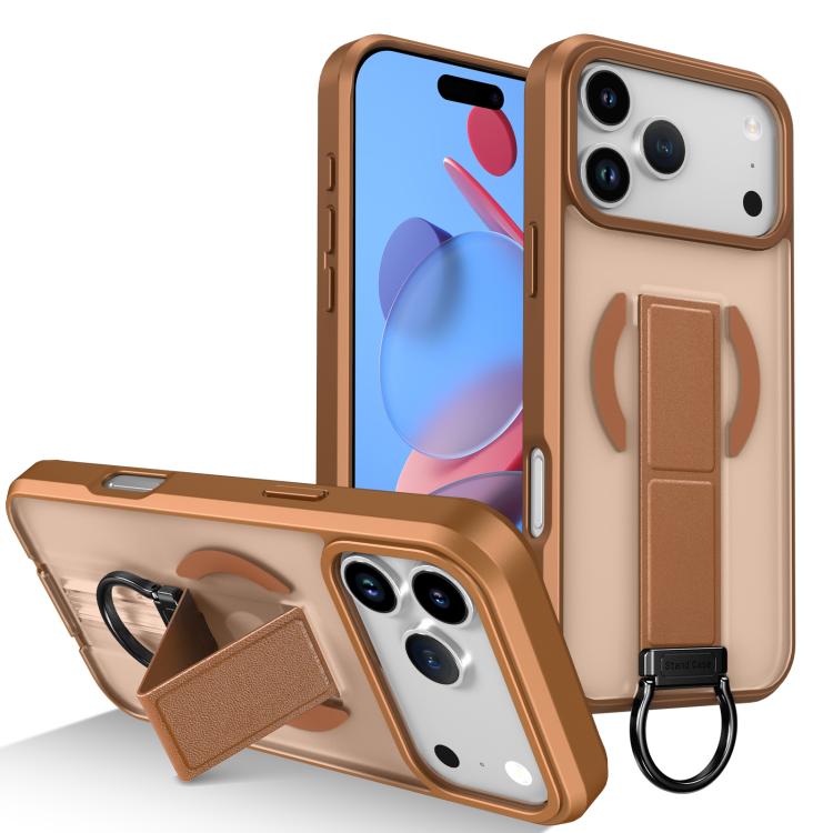 For iPhone 17 Pro Max Skin-Friendly D-Ring Holder Magnetic Shockproof Phone Case(Khaki)