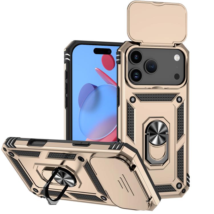 For iPhone 17 Pro Max Sliding Camshield Holder Phone Case(Gold)