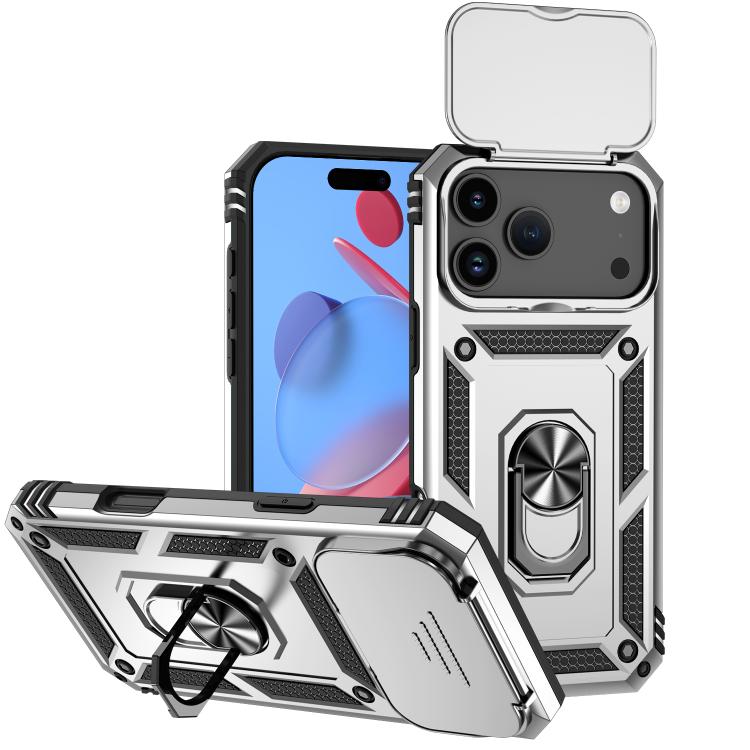 For iPhone 17 Pro Max Sliding Camshield Holder Phone Case(Silver)