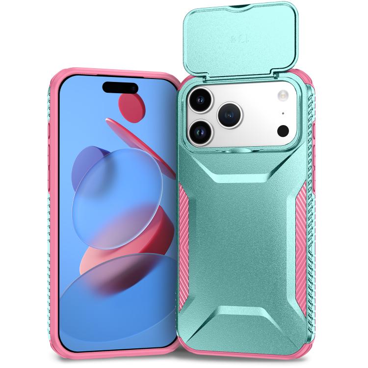 For iPhone 17 Pro Max Sliding Camshield Phone Case(Pink + Grey Green)