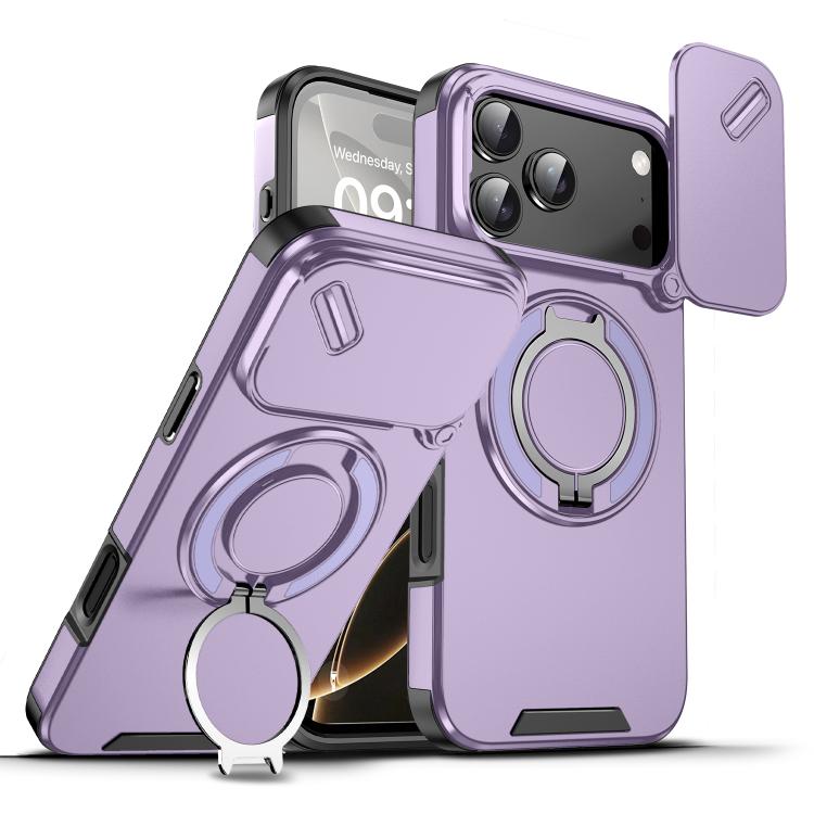 For iPhone 17 Pro Max Sliding Camshield Ring Holder Phone Case(Purple)