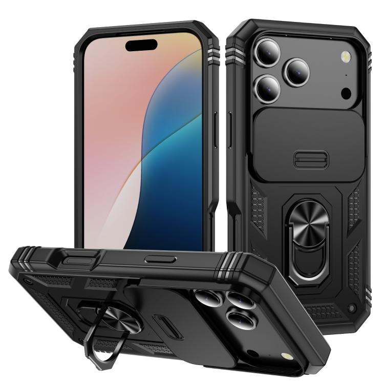 For iPhone 17 Pro Max Sliding Camshield TPU + PC Phone Case with Holder(Black)
