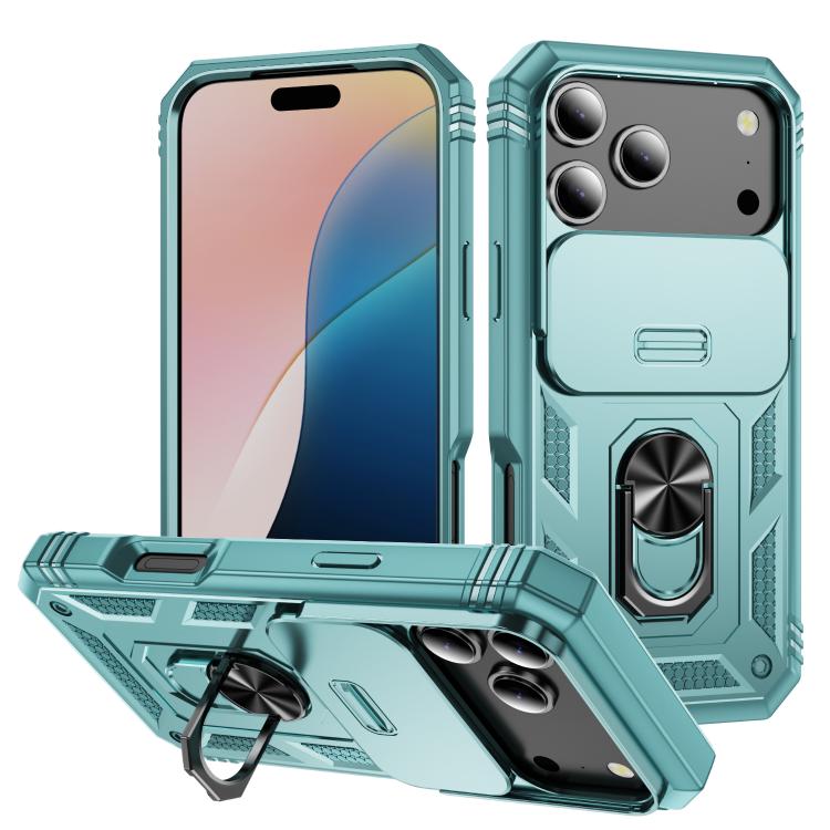 For iPhone 17 Pro Max Sliding Camshield TPU + PC Phone Case with Holder(Green)