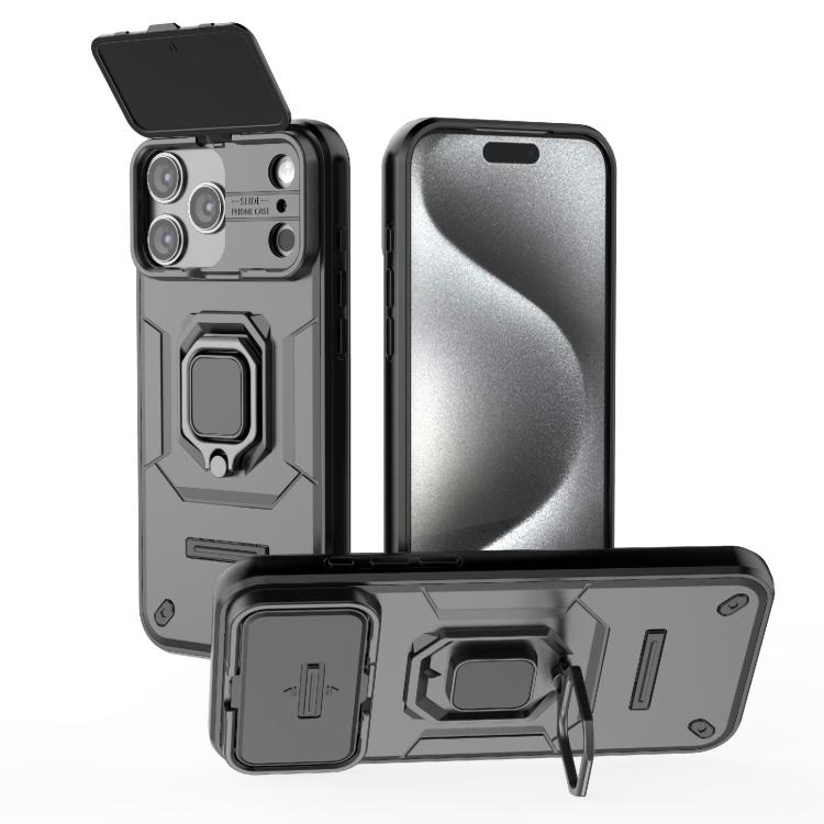 For iPhone 17 Pro Max Sliding Camshield TPU + PC Shockproof Phone Case with Holder(Black)