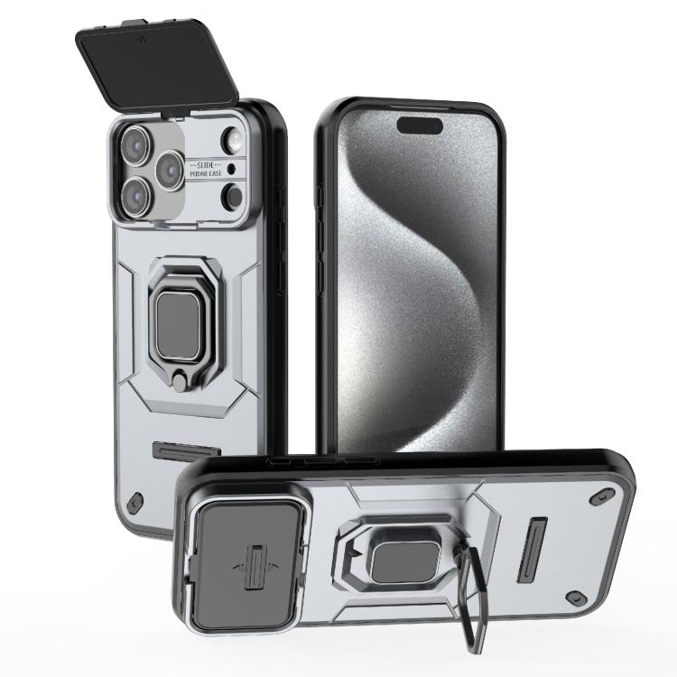 For iPhone 17 Pro Max Sliding Camshield TPU + PC Shockproof Phone Case with Holder(Grey)