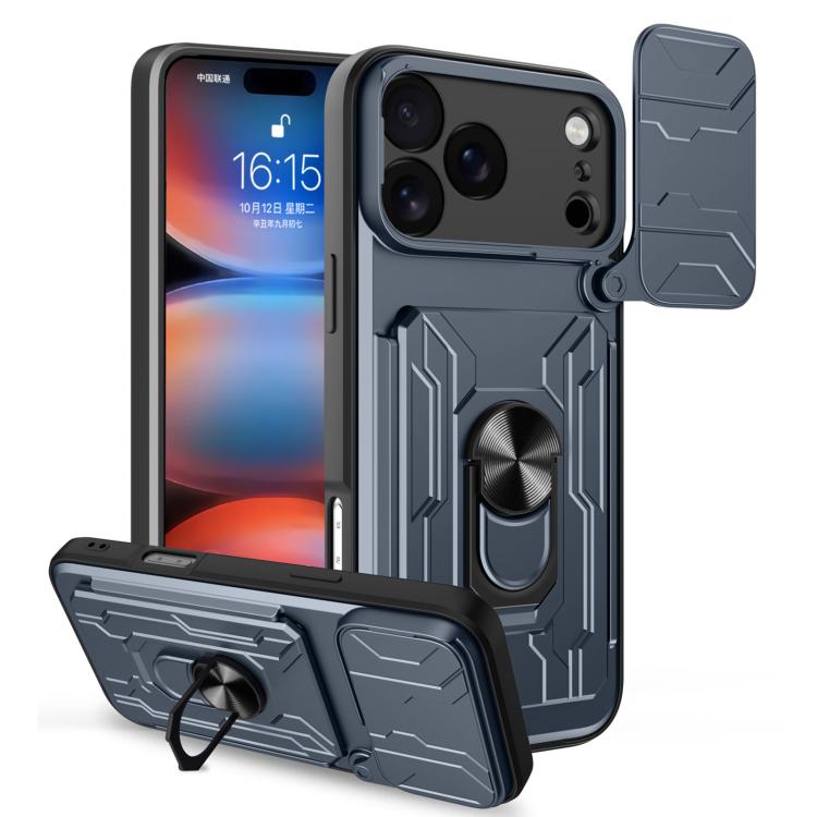 For iPhone 17 Pro Max Sliding Camshield TPU+PC Phone Case with Card Slot(Grey)