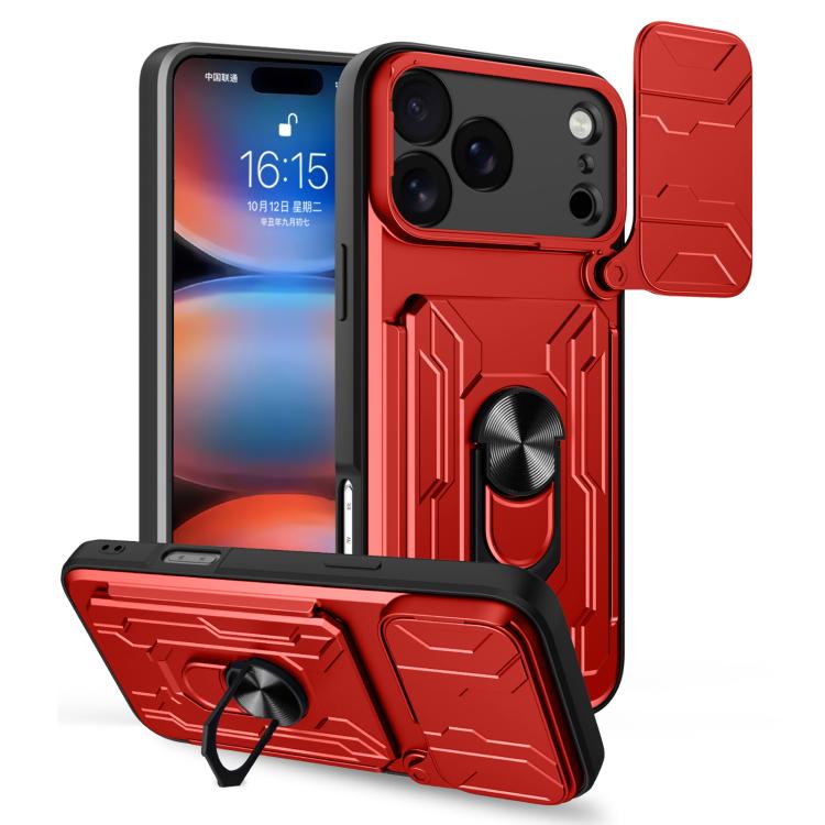 For iPhone 17 Pro Max Sliding Camshield TPU+PC Phone Case with Card Slot(Red)