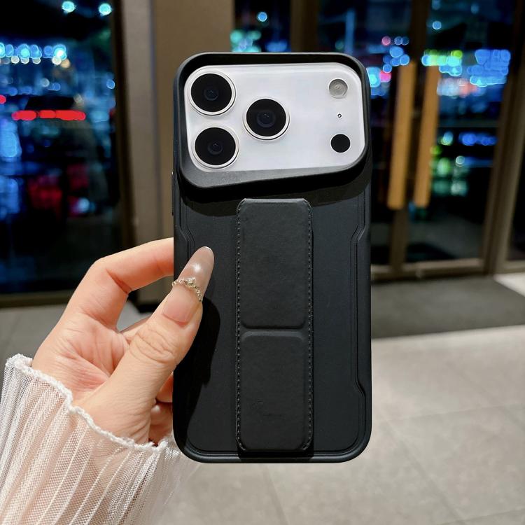 For iPhone 17 Pro Max Slim Waist Design Soft TPU Shockproof Phone Case with Fold Holder(Black)